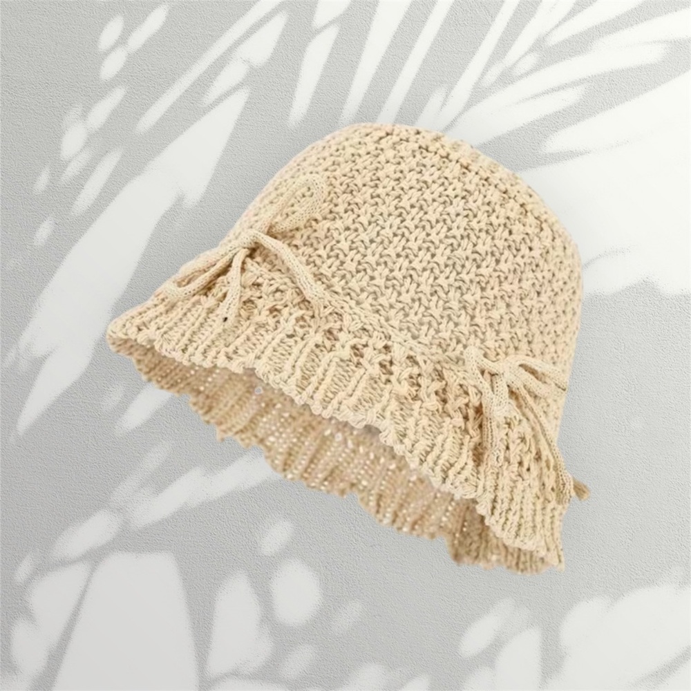 Boho Crochet Straw Bucket Hat - Sun Protector w Bow Detail - Cottagecore Style π€ - Picture 3 of 4